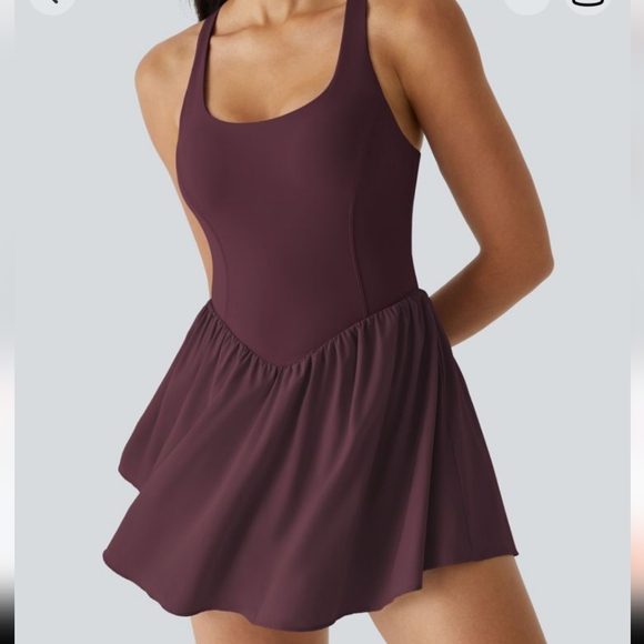 Halara corset active dress size Medium Dark Berry red pocket mini Fall color - Picture 3 of 7